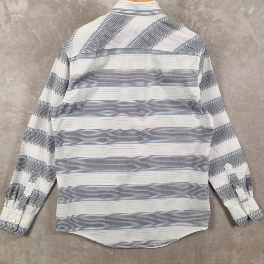 American Rag Blue and White Striped Casual Epaulette Shirt Size M - Picture 2 of 10